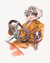 Vintage woman riding an automobile.  Remastered by rawpixel