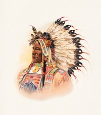 Indian Head (1895) Native American man portrait illustration.  Original public domain image from the Library of Congress. Digitally enhanced by rawpixel.