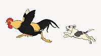 Rooster & Dogs, vintage animal illustration.  Remastered by rawpixel