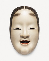 Noh mask of a woman, Japanese style collage element psd.    Remastered by rawpixel