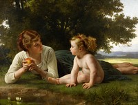 William-Adolphe Bouguereau's Temptation (1880). Original public domain image from The Minneapolis Institute of Art. Digitally enhanced by rawpixel.