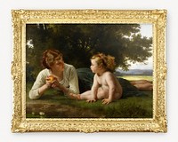 Picture frame mockup, vintage gold luxurious design psd, with William-Adolphe Bouguereau's famous painting, remixed by rawpixel.