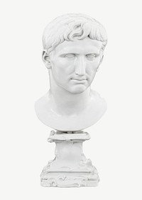 Head of Augustus, Greek porcelain sculpture collage element psd.    Remastered by rawpixel