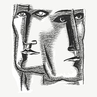 Leo Gestel's men's faces sketch collage element psd.    Remastered by rawpixel