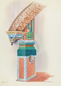Pilaster with Holy Water-Font & Arch Below Choir Loft (1936) by Howard H. Sherman. Original public domain image from the National Gallery of Art. Digitally enhanced by rawpixel.