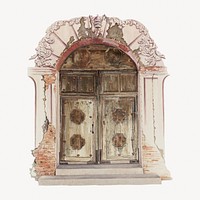 Vintage wooden arch door illustration.   Remastered by rawpixel