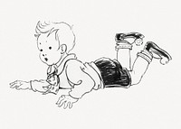 Little boy, vintage drawing collage element psd.   Remastered by rawpixel