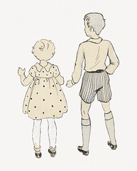 Boy and girl siblings drawing collage element psd.   Remastered by rawpixel