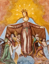 Fresco of Virgin-of-Mercy on the northern wall of the subsidiary church Saint Anna in Saager. Original public domain image from Wikimedia Commons. Digitally enhanced by rawpixel.