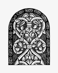 Vintage stained glass window, black and white illustration. Remixed by rawpixel.