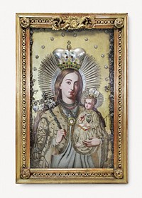 Picture frame mockup, vintage gold luxurious design psd, with Madonna and Child painting, remixed by rawpixel.