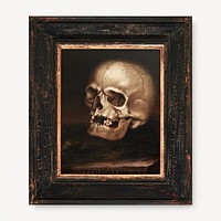 Vintage photo frame mockup, rustic design psd, Johann Georg Dieffenbrunner's Skull painting, remixed by rawpixel.