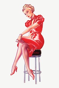 Hot woman in red dress clipart psd.  Remixed by rawpixel.