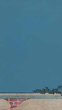 Blue sky iPhone wallpaper, grunge brick wall border illustration.   Remixed by rawpixel.