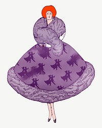 Vintage woman in purple ball gown dress clipart psd.  Remixed by rawpixel.