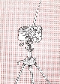 Vintage film camera illustration, paintbrush inside design.  Remixed by rawpixel.