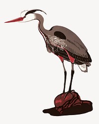 Heron bird, vintage animal illustration.   Remixed by rawpixel.