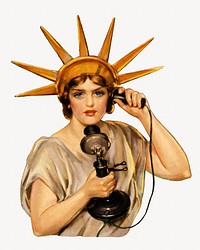 Statue of Liberty making a call illustration.  Remixed by rawpixel.