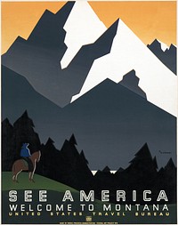 See America. Welcome to Montana (1936) travel poster by Martin Weitzman. Original public domain image from the Library of Congress. Digitally enhanced by rawpixel.