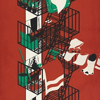 Fire escape, red apartment illustration.   Remixed by rawpixel.