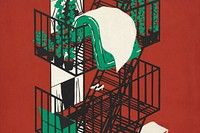 Fire escape background, red apartment illustration.   Remixed by rawpixel.