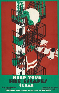 Keep your fire escapes clear (1936) poster by Federal Art Project. Original public domain image from the Library of Congress. Digitally enhanced by rawpixel.