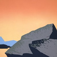 Rock cliff and sunset, nature illustration.   Remixed by rawpixel.
