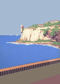 Tropical sea cliff background, nature illustration.   Remixed by rawpixel.