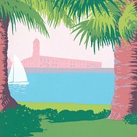 Tropical seascape, nature illustration.   Remixed by rawpixel.