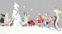 Snowball fight, cute character clipart psd.  Remixed by rawpixel.