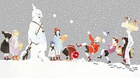 Snowball fight, cute character illustration.  Remixed by rawpixel.