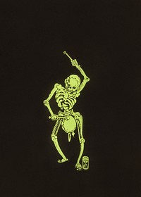 Green skeleton playing drum illustration.  Remixed by rawpixel.