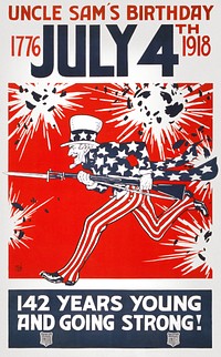 Uncle Sam's birthday July, 4th poster (1918). Original public domain image from the Library of Congress. Digitally enhanced by rawpixel.