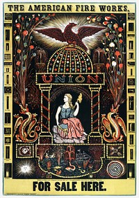The American fire works, on sale here / I. Horn, engraver. (1872) vintage poster by Brooklyn Daily Times Print., Original public domain image from the Library of Congress. Digitally enhanced by rawpixel.