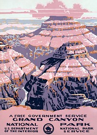 Grand Canyon National Park, a free government service (1938) poster by Chester Don Powell. Original public domain image from the Library of Congress.