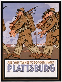 Are you trained to do your share? Plattsburg (1916) poster by Military Training Camps Association (U.S.). Original public domain image from the Library of Congress. Digitally enhanced by rawpixel.