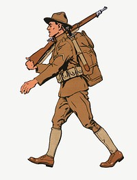 Vintage soldier clipart psd.  Remixed by rawpixel.