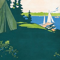Camping in a park, summer activity illustration.   Remixed by rawpixel.