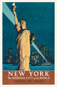 New York, the wonder city of the world Travel by train (1927) poster by Adolph Treidler. Original public domain image from the Library of Congress. Digitally enhanced by rawpixel.