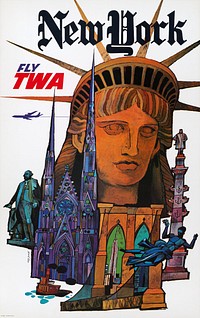 New York - Fly TWA (1970) vintage poster by David Klein. Original public domain image from the Library of Congress. Digitally enhanced by rawpixel.