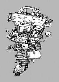 Recycle, stacked cars illustration.   Remixed by rawpixel.