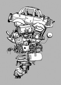 Recycle, stacked cars illustration psd.   Remixed by rawpixel.