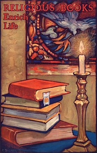 Religious books enrich life (1920) vintage poster by Clinton Balmer. Original public domain image from the Library of Congress. Digitally enhanced by rawpixel.