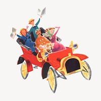 Book lovers on a car illustration.   Remixed by rawpixel.