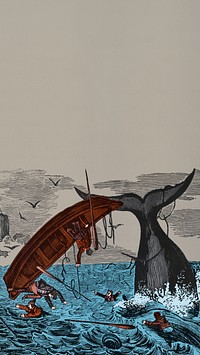 Whale hunting mobile wallpaper, vintage wrecking boat illustration.   Remixed by rawpixel.