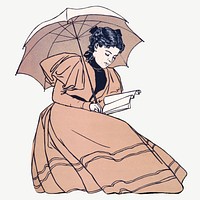 Woman reading, vintage character clipart psd.  Remixed by rawpixel.