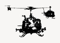 Flying helicopters, black vintage illustration.   Remixed by rawpixel.