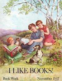 I like books! Book week, November 11-17 (1962) vintage poster by Kate Seredy. Original public domain image from the Library of Congress. Digitally enhanced by rawpixel.