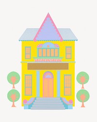 Yellow house, architecture illustration.  Remixed by rawpixel.