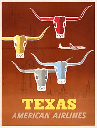 Texas - American Airlines (1953) vintage poster by Martin D. Glanzman & Joseph Charles Parker. Original public domain image from the Library of Congress. Digitally enhanced by rawpixel.